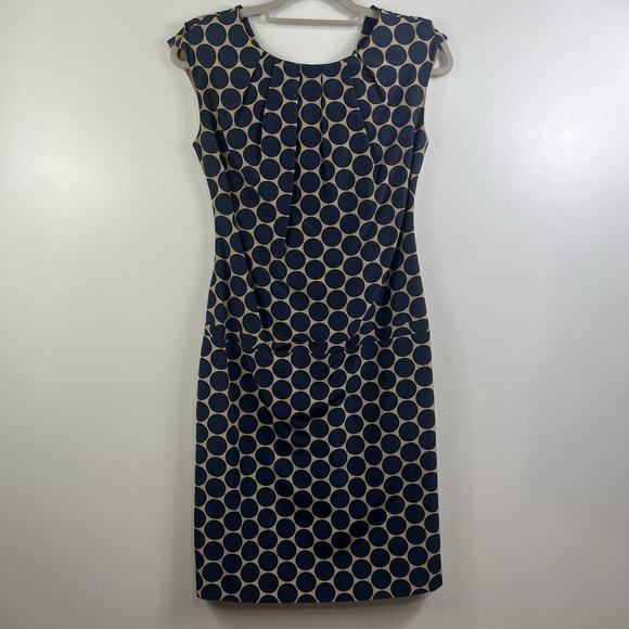 Lela Rose Tan Navy Polka Dot Sheath Dress Size 2 Drop Waist Classic Preppy Silk - Picture 13 of 13
